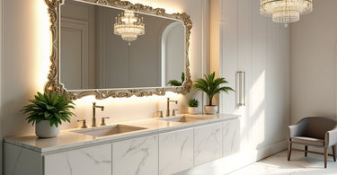 Wall-hanging vanity with mirror and lights in a modern setting"