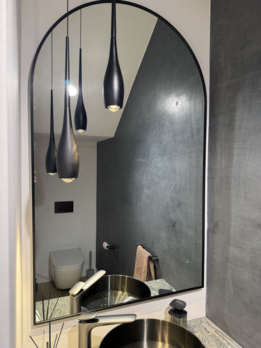 Aluminium arch mirror in a white finish