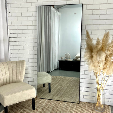Contemporary thin mirror 220cm large size in black metal frame