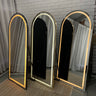 Arch LED mirror freestanding on its stand