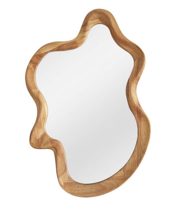 Dune Wave Wooden Wall Mirror - close-up of natural wood grain and wave frame detail