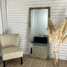 Vienna full length rectangle mirror in champagne leaning against a wall