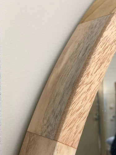 Milano round mirror with natural textured wood frame
